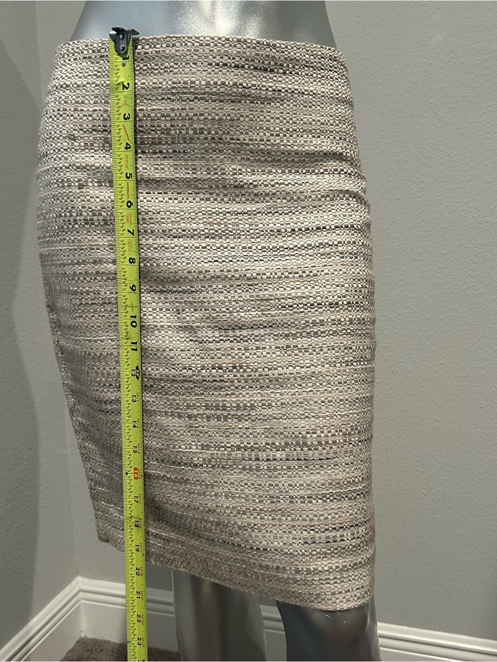 Ann Taylor Cream and Taupe Striped Tweed Pencil Skirt